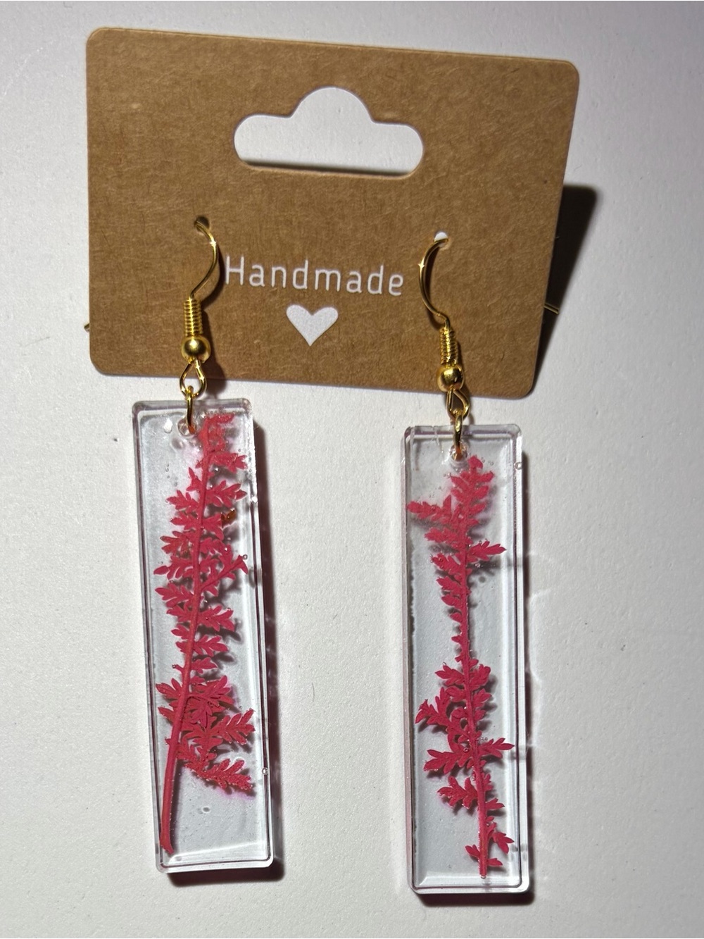 Red Botanical Resin Drop Earrings - Gold Hooks